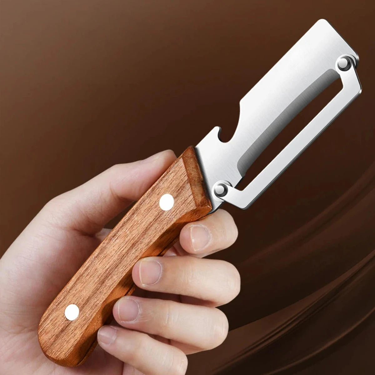 Stainless Steel Vegetable Peeler — Wooden Handle, Sharp Curved Blade