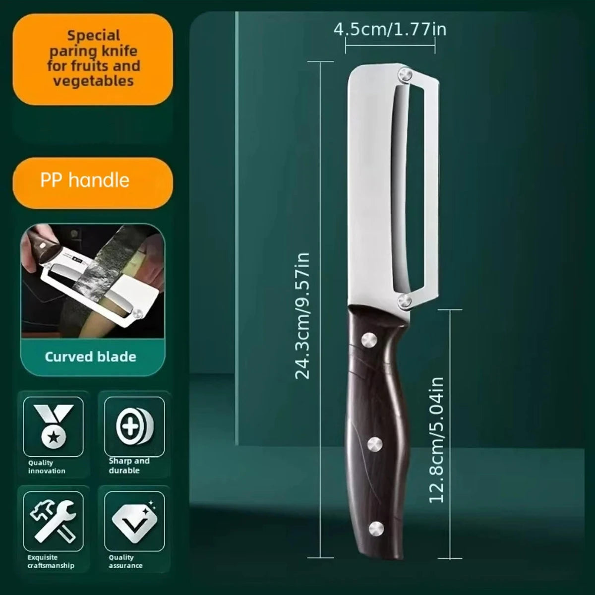 Stainless Steel Vegetable Peeler — Wooden Handle, Sharp Curved Blade