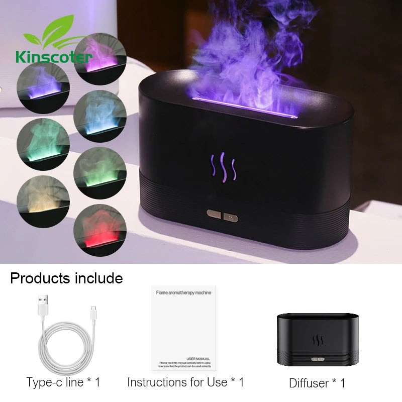 Flame Aroma Diffuser & Humidifier — LED Flame Lamp, Essential Oil, USB