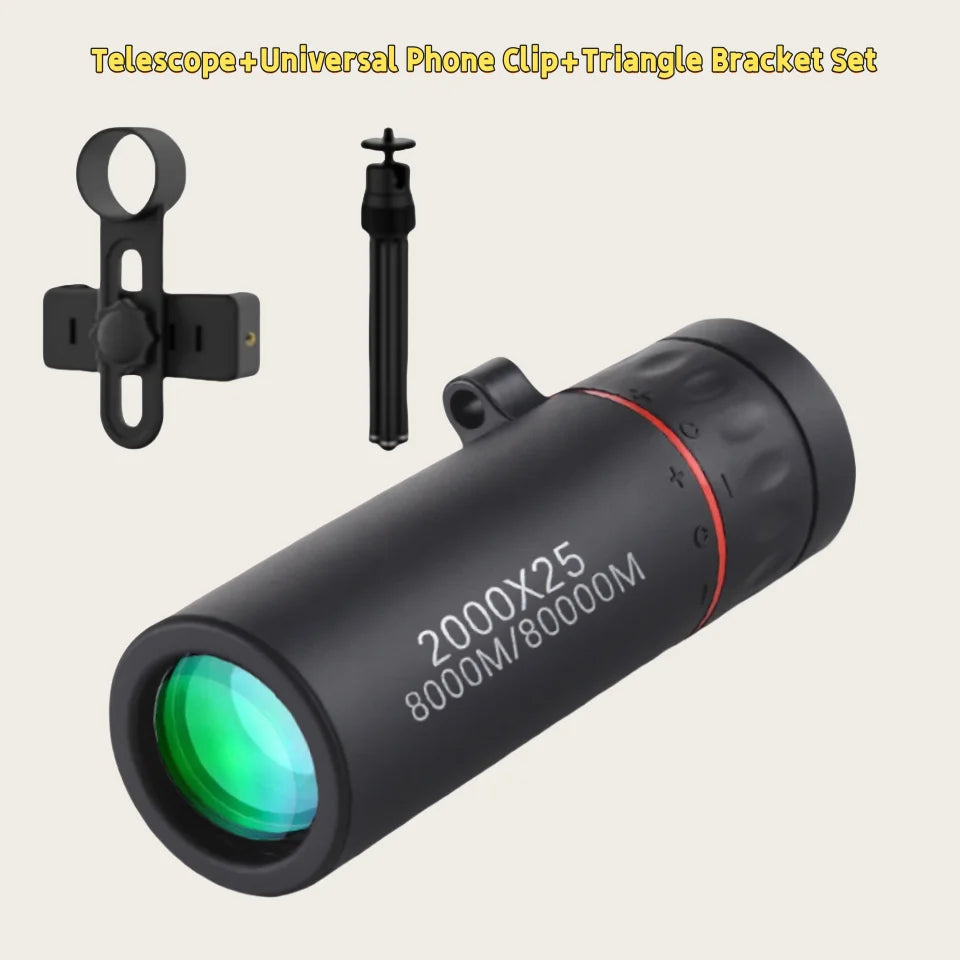 HD Monocular Telescope — 8x Zoom, Phone Holder, Waterproof, Pocket Siz
