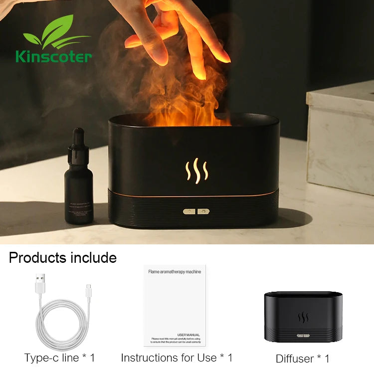 Flame Aroma Diffuser & Humidifier — LED Flame Lamp, Essential Oil, USB