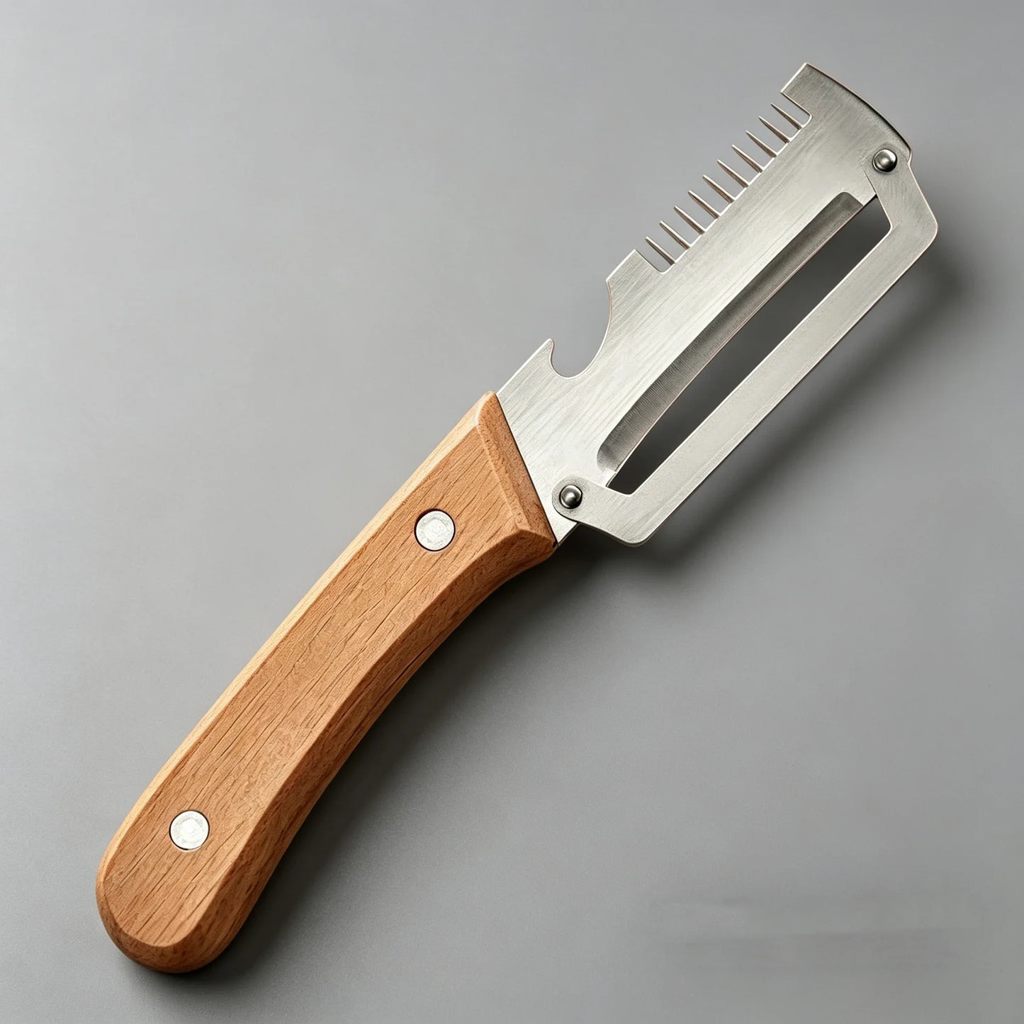 Stainless Steel Vegetable Peeler — Wooden Handle, Sharp Curved Blade
