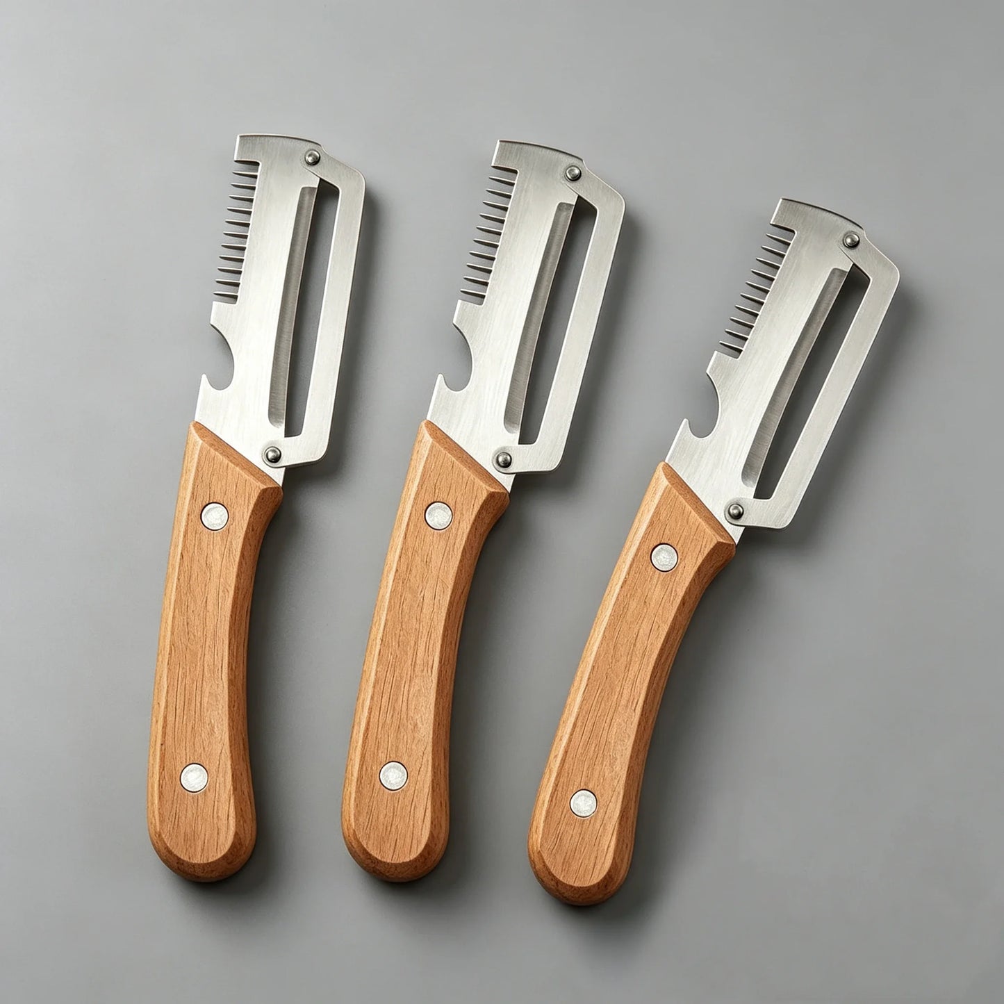 Stainless Steel Vegetable Peeler — Wooden Handle, Sharp Curved Blade