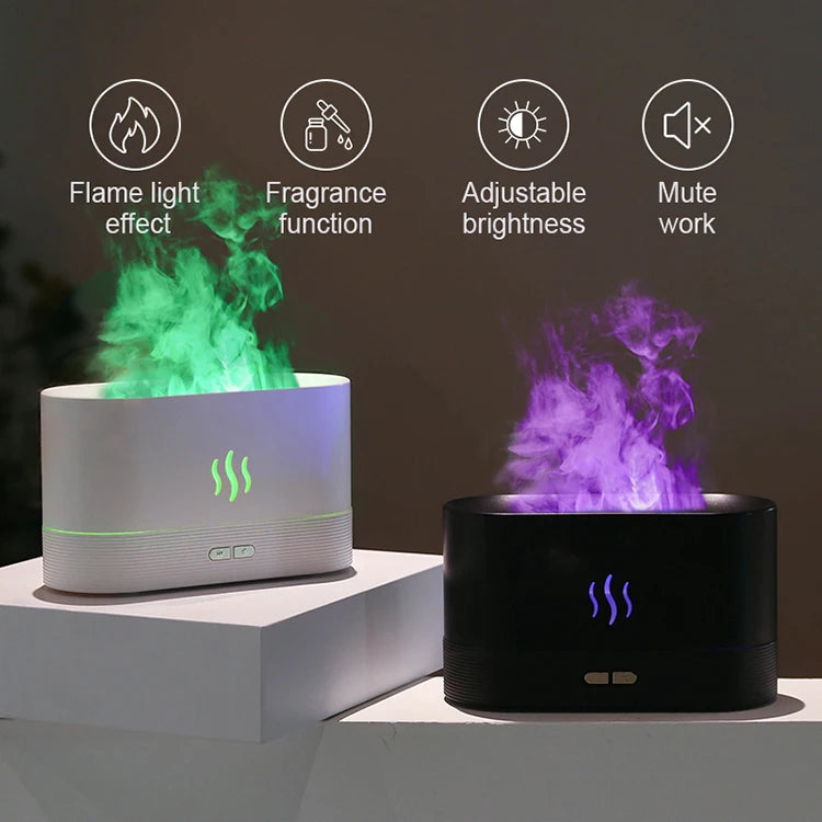 Flame Aroma Diffuser & Humidifier — LED Flame Lamp, Essential Oil, USB