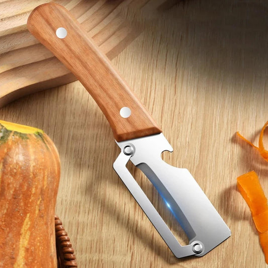 Stainless Steel Vegetable Peeler — Wooden Handle, Sharp Curved Blade