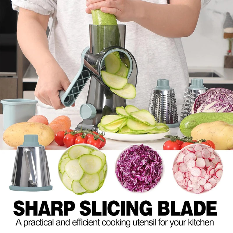 3-in-1 Rotary Cheese Grater — Slice, Shred & Grate in Seconds