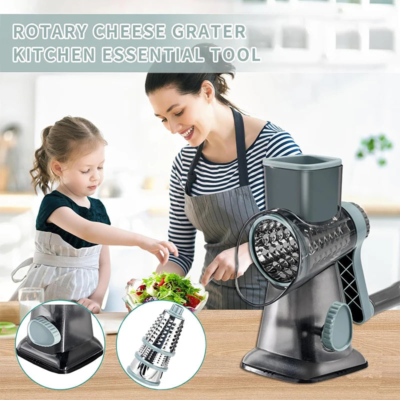3-in-1 Rotary Cheese Grater — Slice, Shred & Grate in Seconds