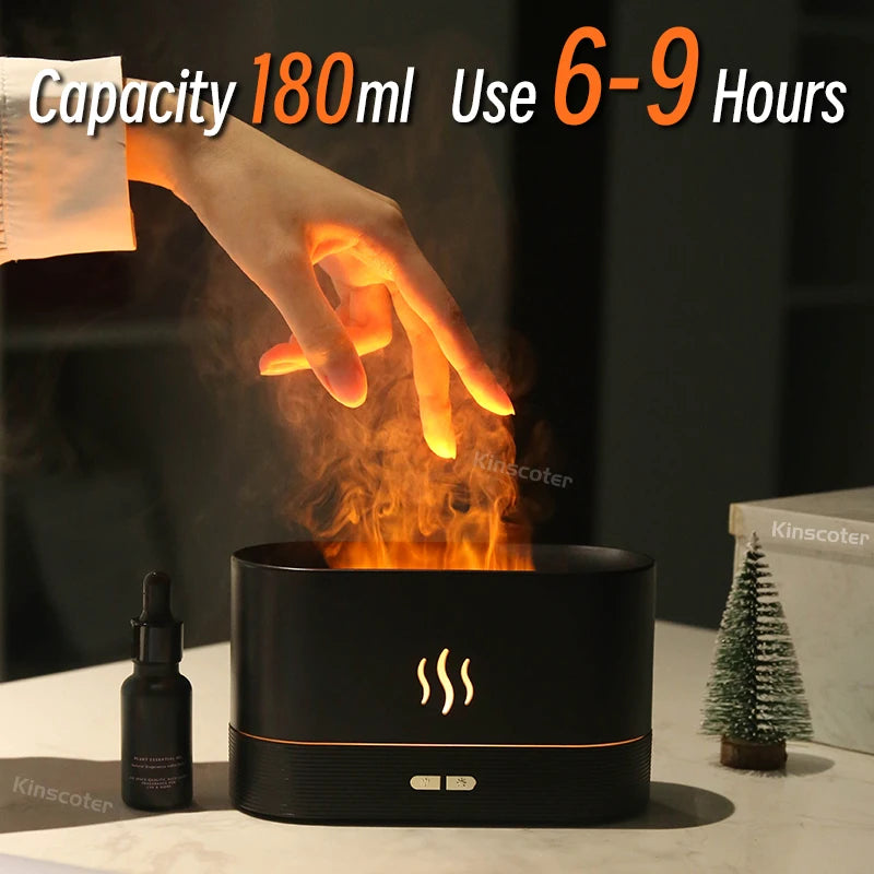 Flame Aroma Diffuser & Humidifier — LED Flame Lamp, Essential Oil, USB