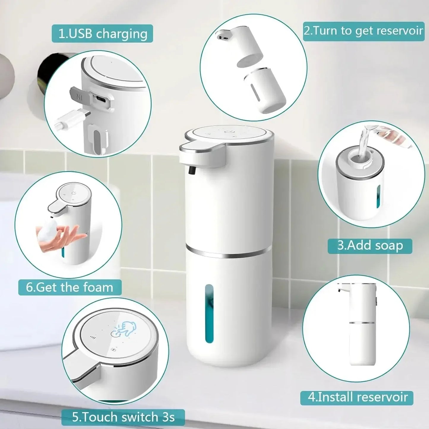 Automatic Foam Soap Dispenser — Touchless, USB Rechargeable, 380ml