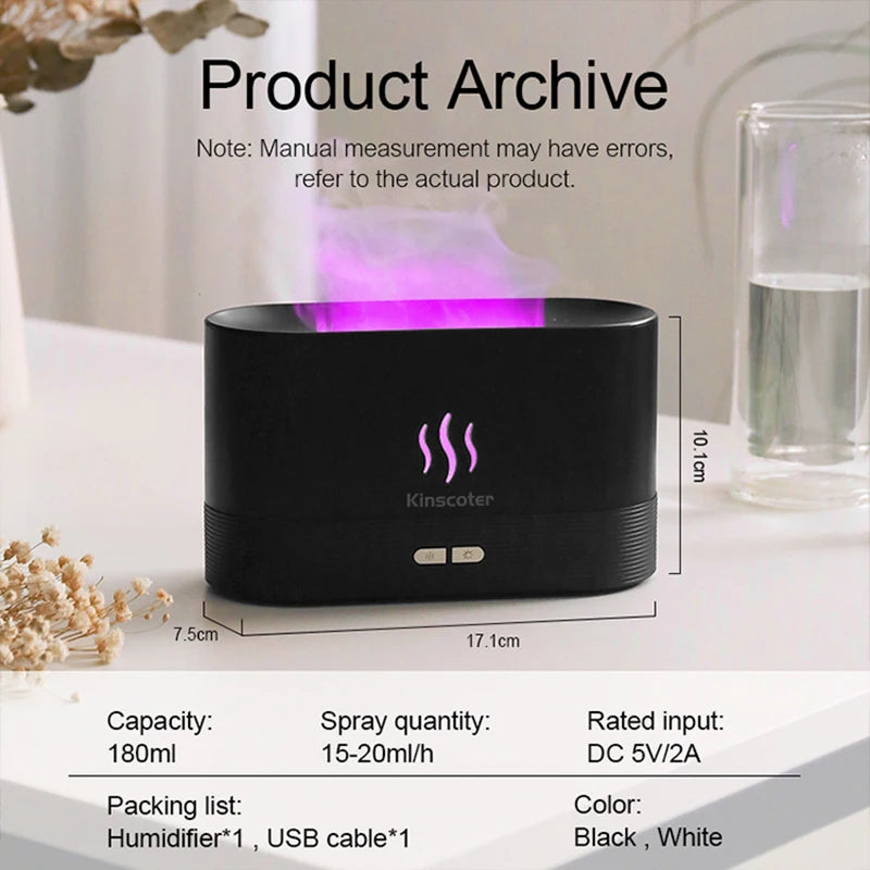 Flame Aroma Diffuser & Humidifier — LED Flame Lamp, Essential Oil, USB