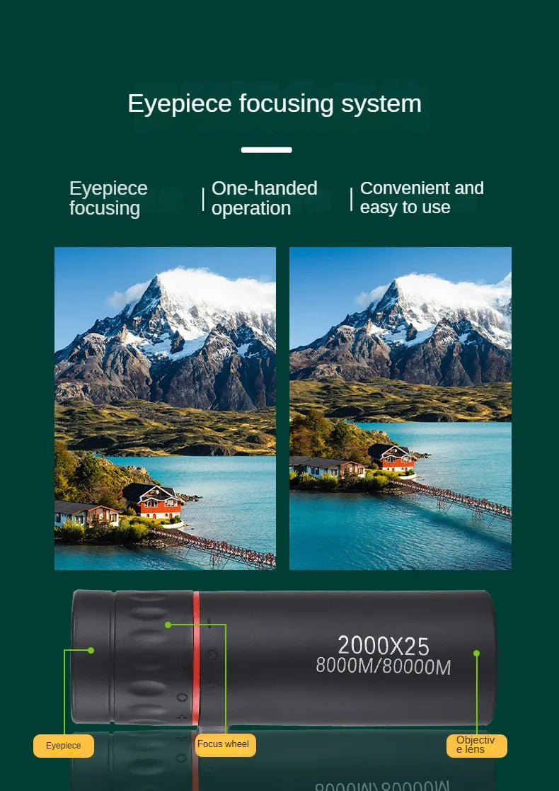 HD Monocular Telescope — 8x Zoom, Phone Holder, Waterproof, Pocket Siz