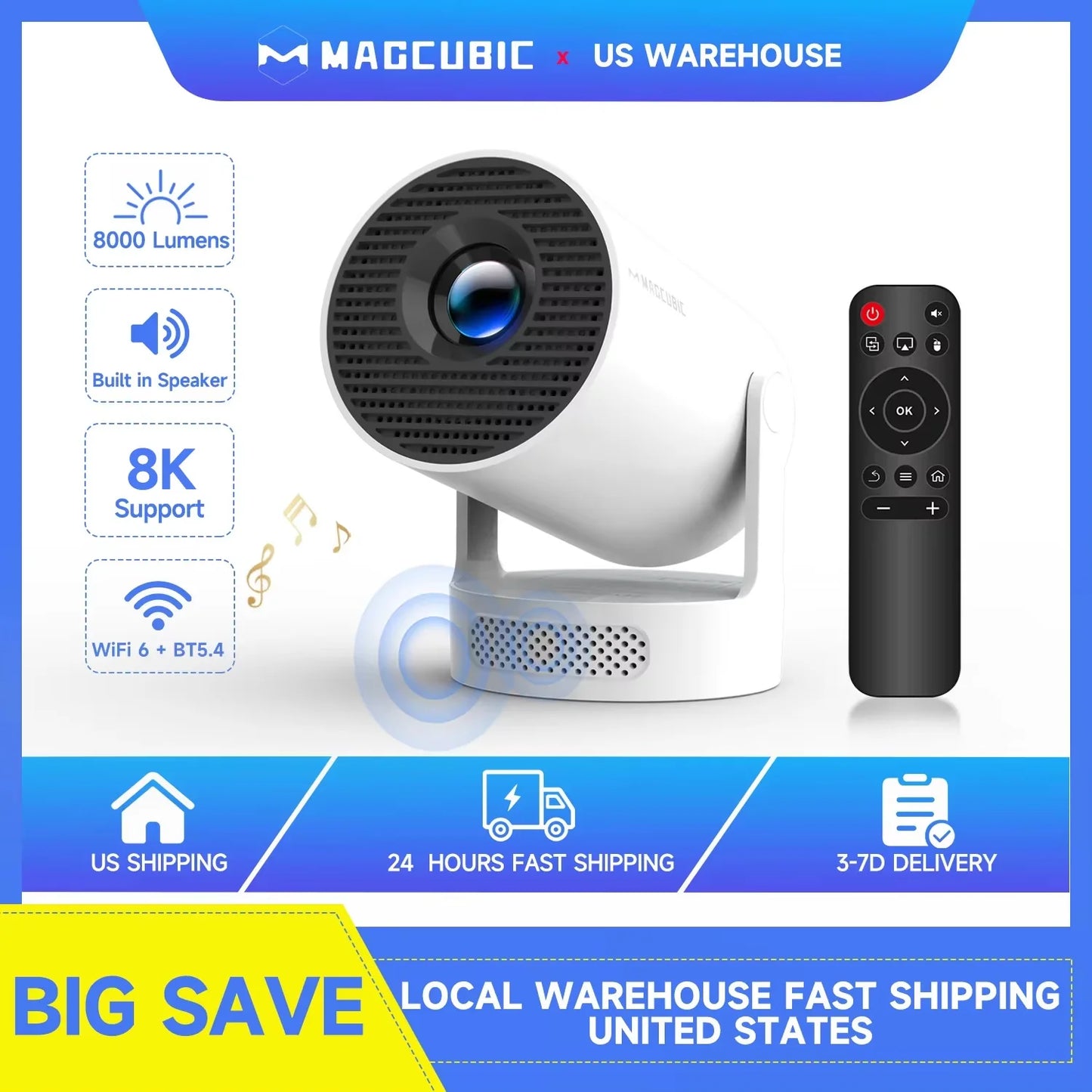 Magcubic HY300 Pro+ Mini Projector — Android 14, WiFi 6, 8000 Lumens, 200 inch
