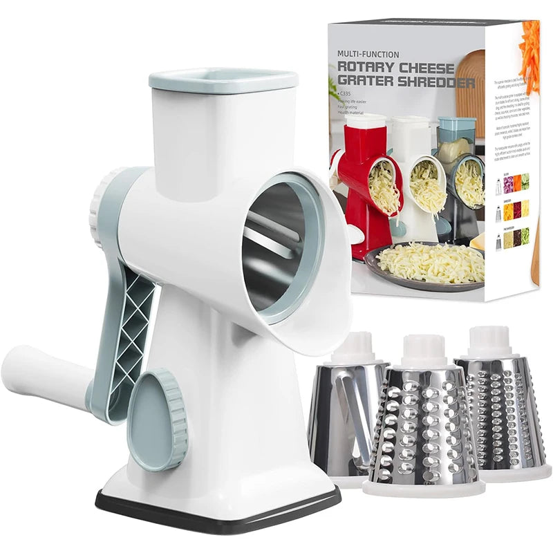 3-in-1 Rotary Cheese Grater — Slice, Shred & Grate in Seconds