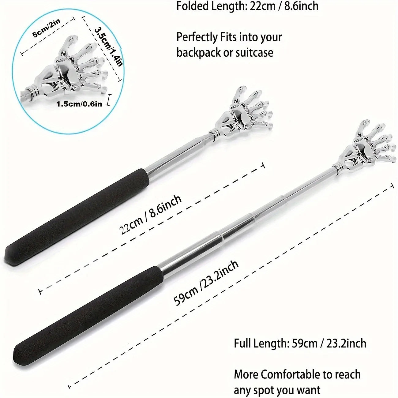 Telescoping Back Scratcher — Extendable Stainless Steel, Humans & Pets