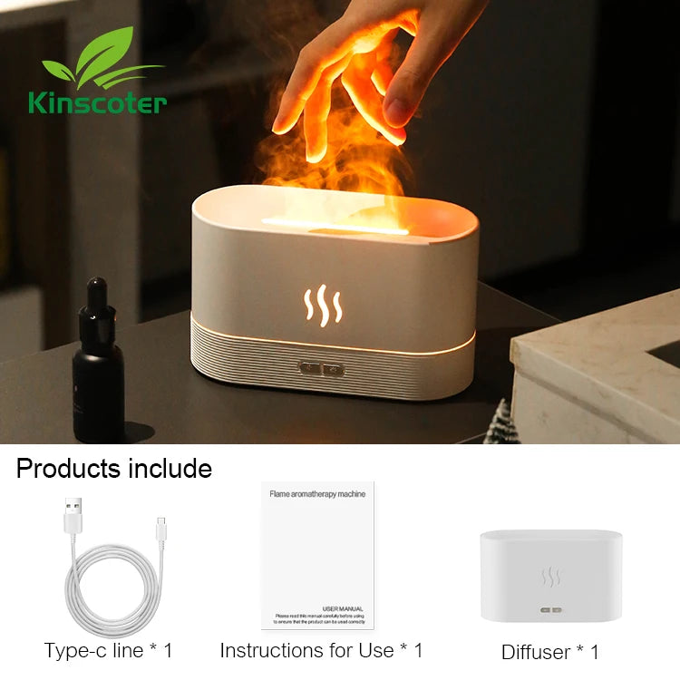Flame Aroma Diffuser & Humidifier — LED Flame Lamp, Essential Oil, USB