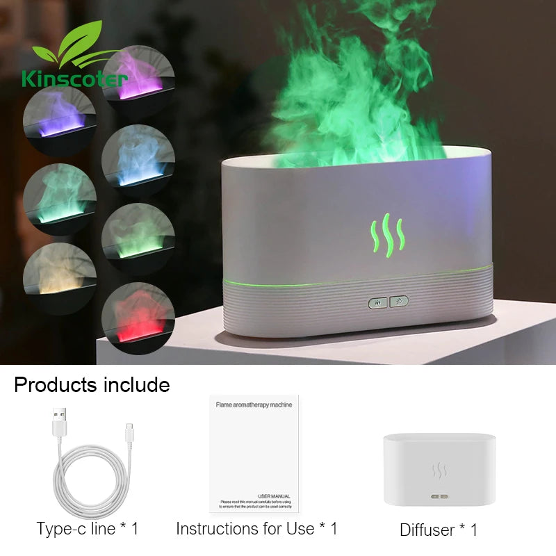 Flame Aroma Diffuser & Humidifier — LED Flame Lamp, Essential Oil, USB