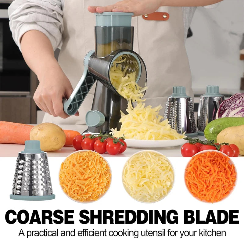 3-in-1 Rotary Cheese Grater — Slice, Shred & Grate in Seconds