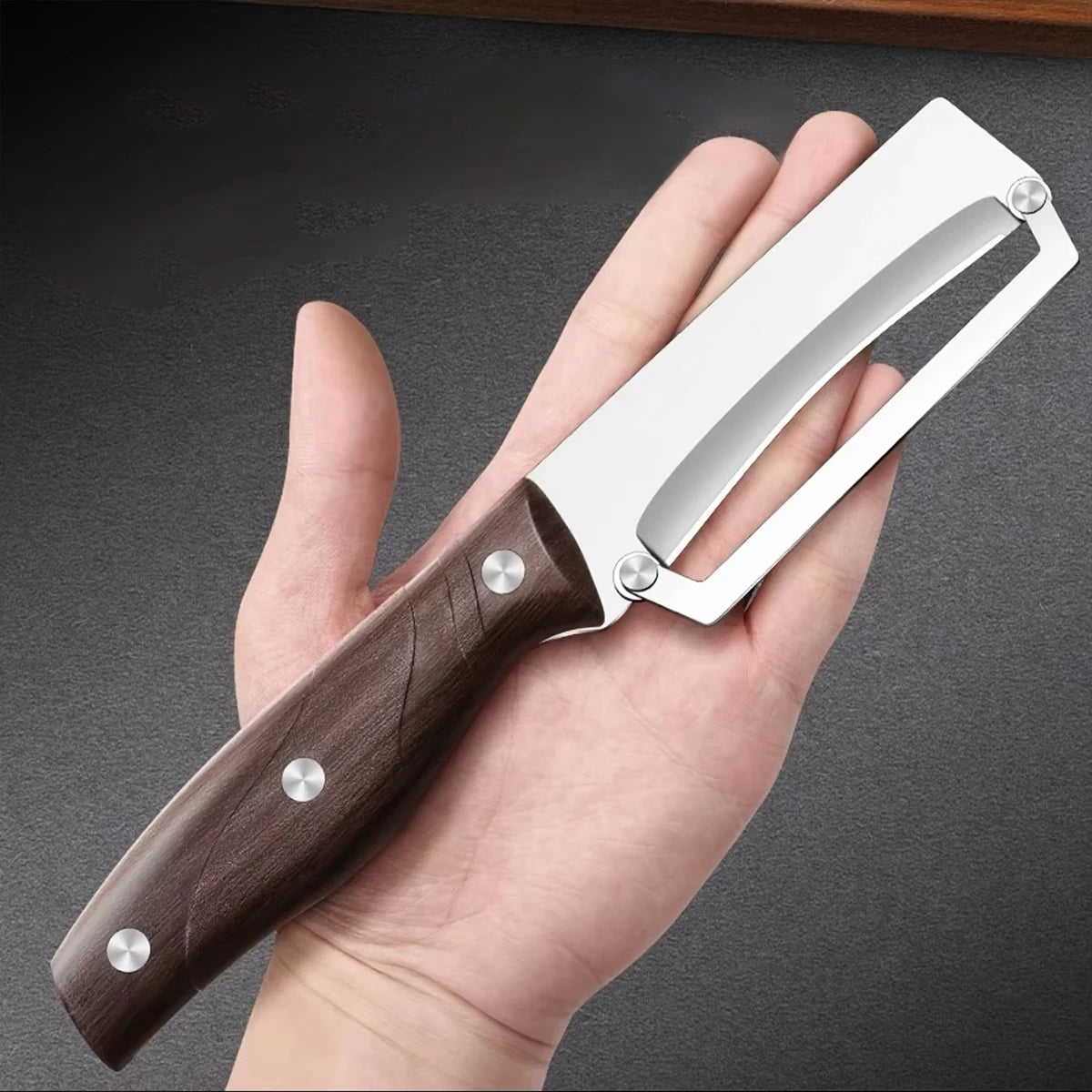 Stainless Steel Vegetable Peeler — Wooden Handle, Sharp Curved Blade