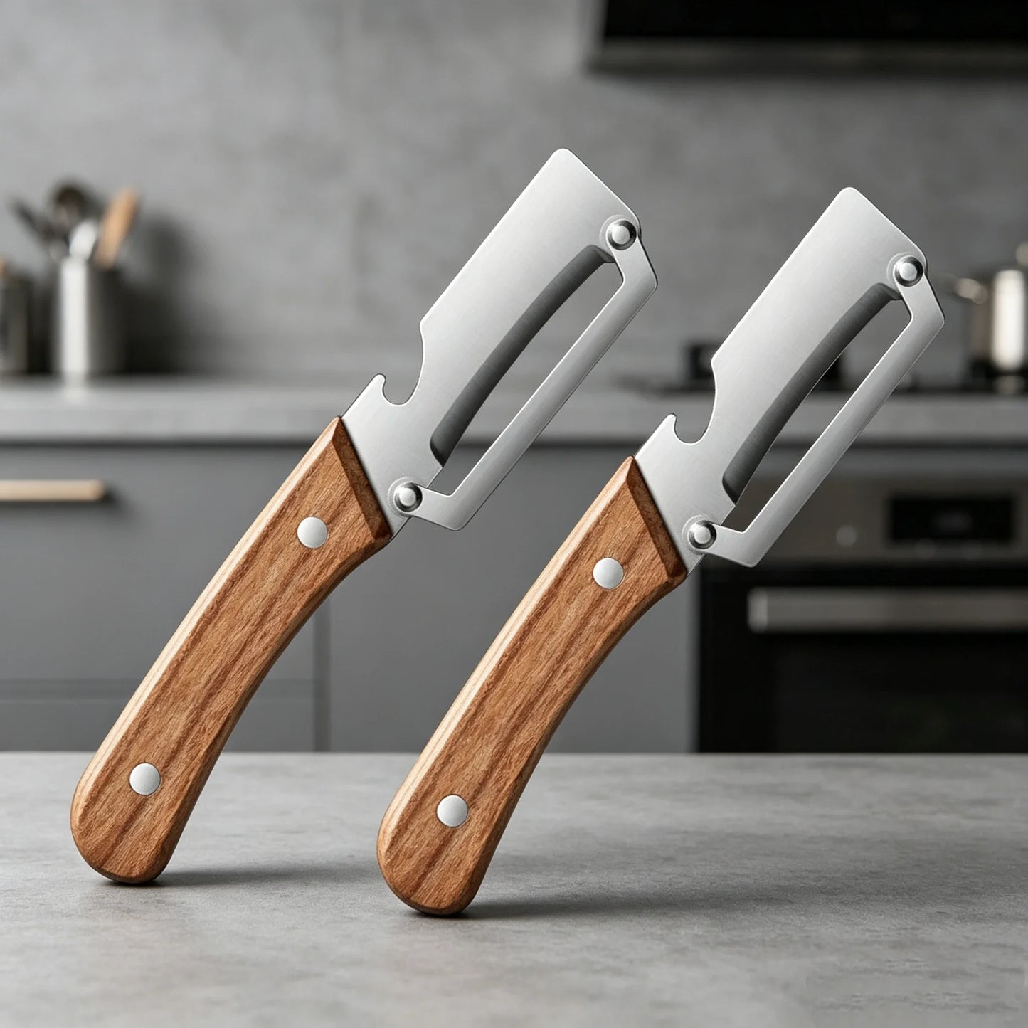 Stainless Steel Vegetable Peeler — Wooden Handle, Sharp Curved Blade